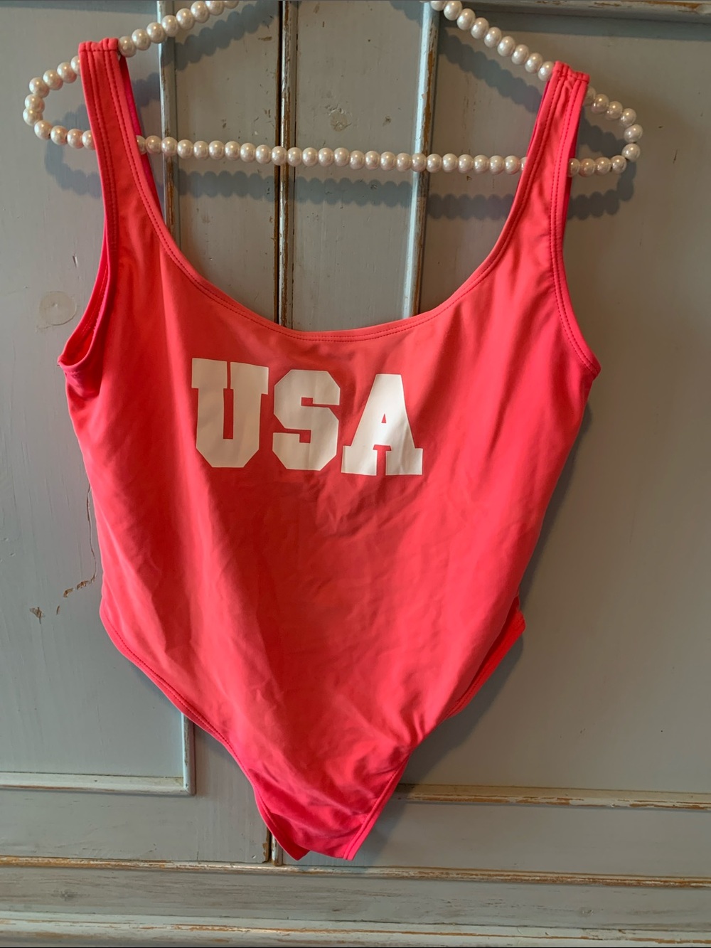 HEAT Bright Coral-Pink USA Graphic One-Piece Swim Size L